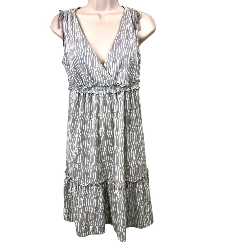 Ann Taylor Loft Petites Gray White Fit & Flare Dress Sleeveless Feminine Ruffle - Picture 6 of 16